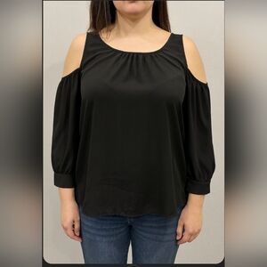 Vince Camuto Black Cold Shoulder Sheer Long Sleeve Blouse Small